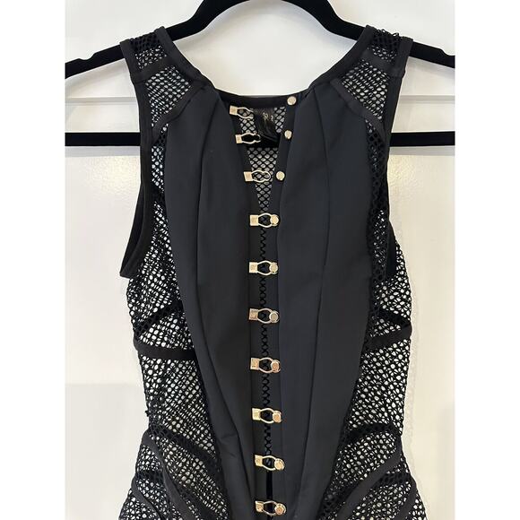 Honey Birdette TASH🖤 Black and Gold Fishnet Bodysuit XS - Picture 3 of 6